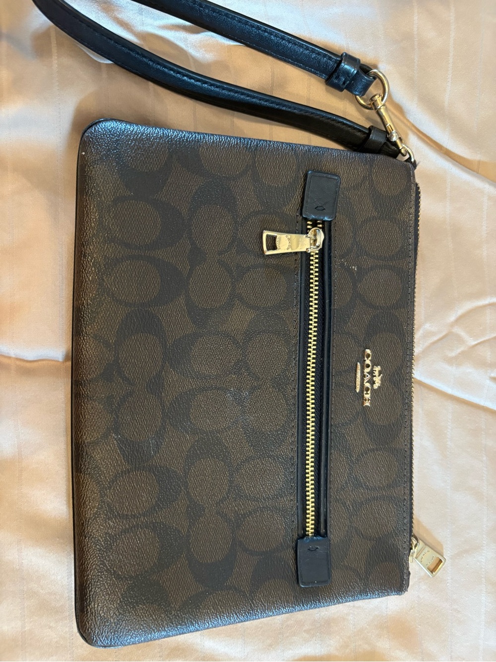 Coach Brown and Black Signature Rowan Pouch